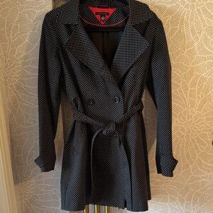 Tommy Hilfiger Black and White Polka Dot Short Trench Coat